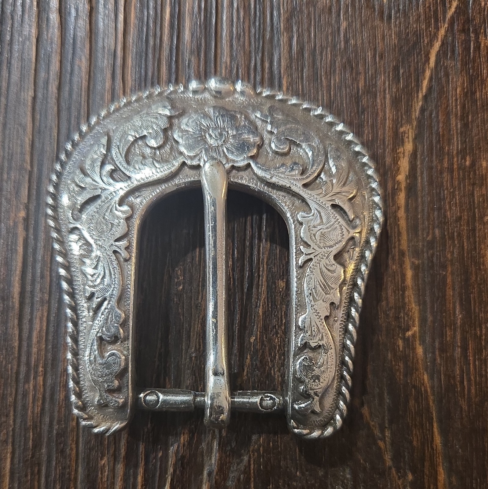 Western Floral Engraved Silver Metal Belt Buckle Set Fits 1 in Belt