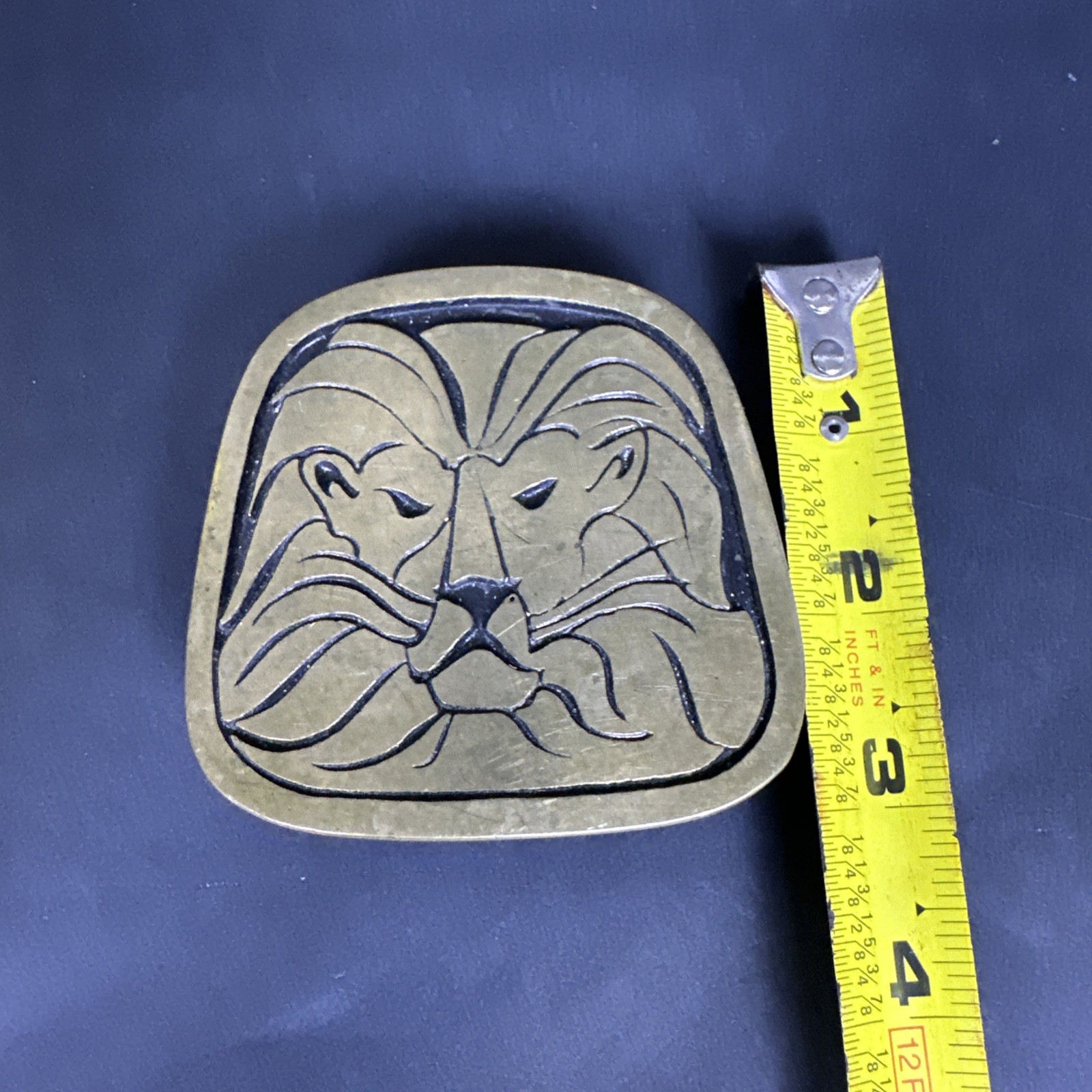 1970s Lion Solid Brass Hippie Rare Vintage Belt Buckle