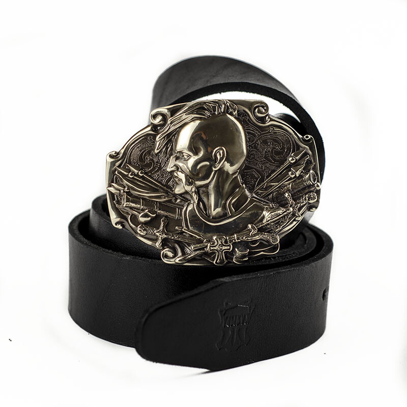 German silver belt buckle Cossack, Handmade Ukrainian warrior military buckle