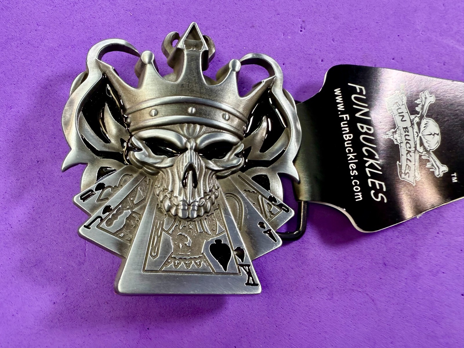 Skull with Crown Royal Flush Gaming Casino Gothic Biker Punk Vibe Belt Buckle