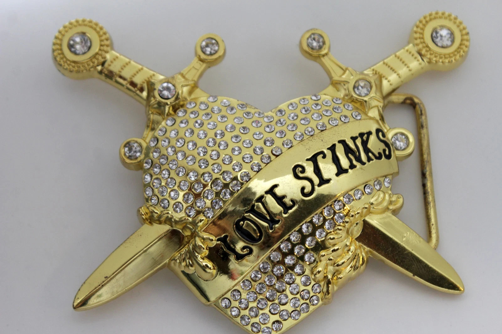 Men Women Gold Metal Belt Buckle Heart Western Silver Bling Love Stinks Knifes