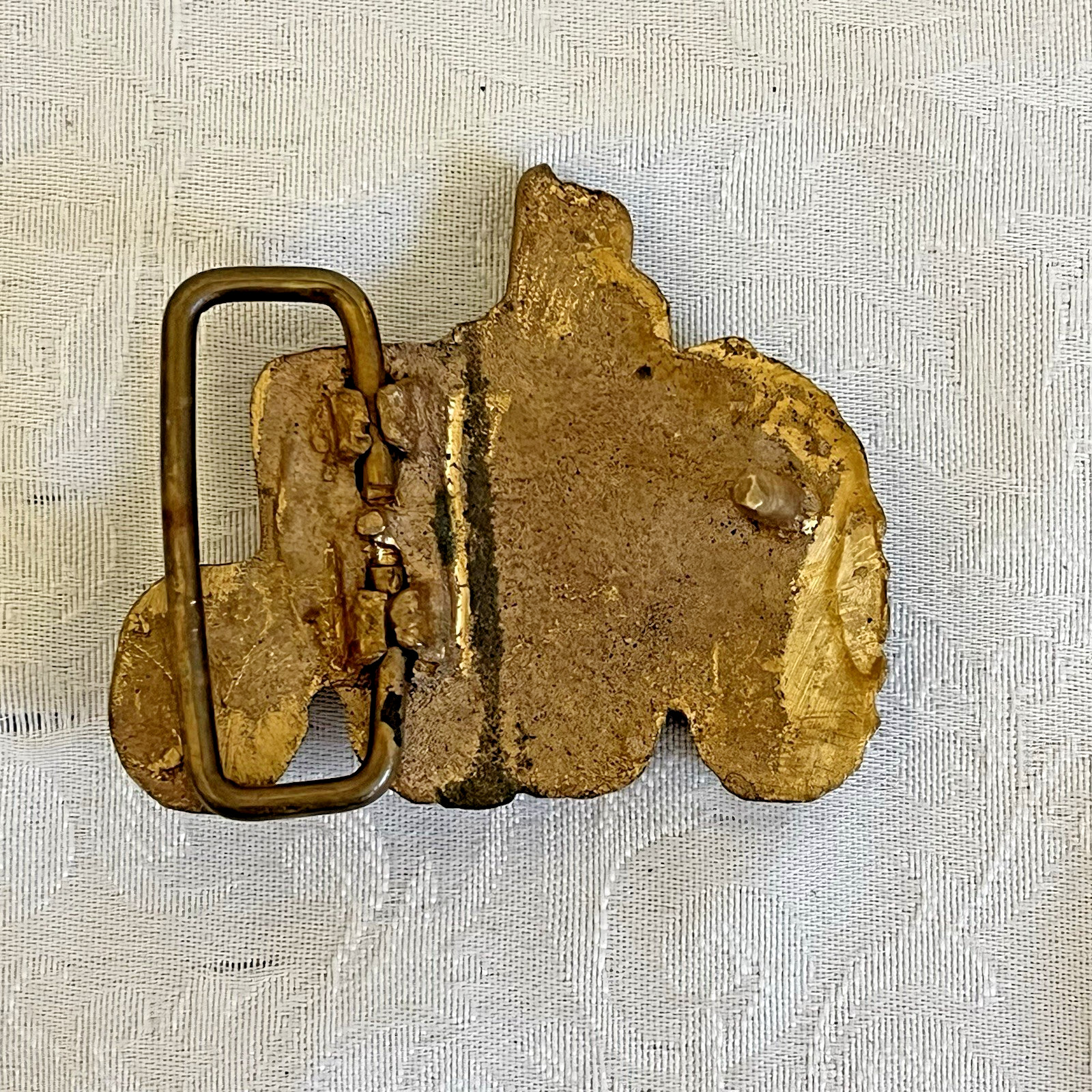 Vintage Tractor Belt Buckle Farmer Bronze Tone Western Farm Farmer Scene 3” x 2”
