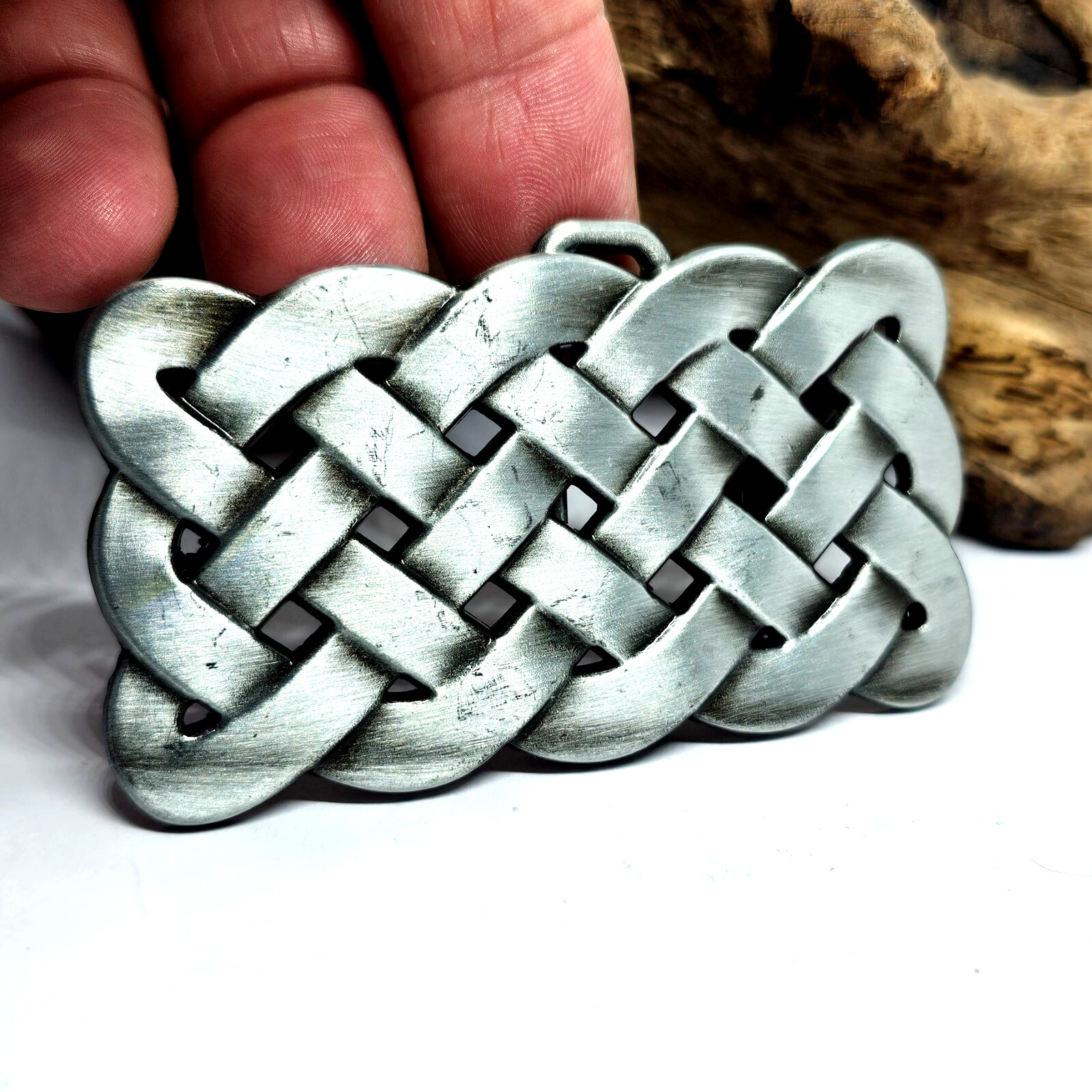 Celtic Knot Belt Buckle Solid Pewter Rectangle Knotwork 40mm Ethnic Alternative