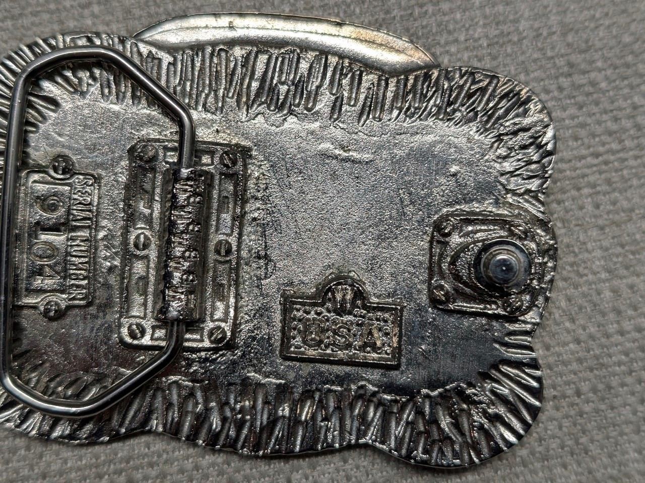 vintage USA made AMERICAN TRUCKER belt buckle SEMI TRUCK brass ENAMEL big rig