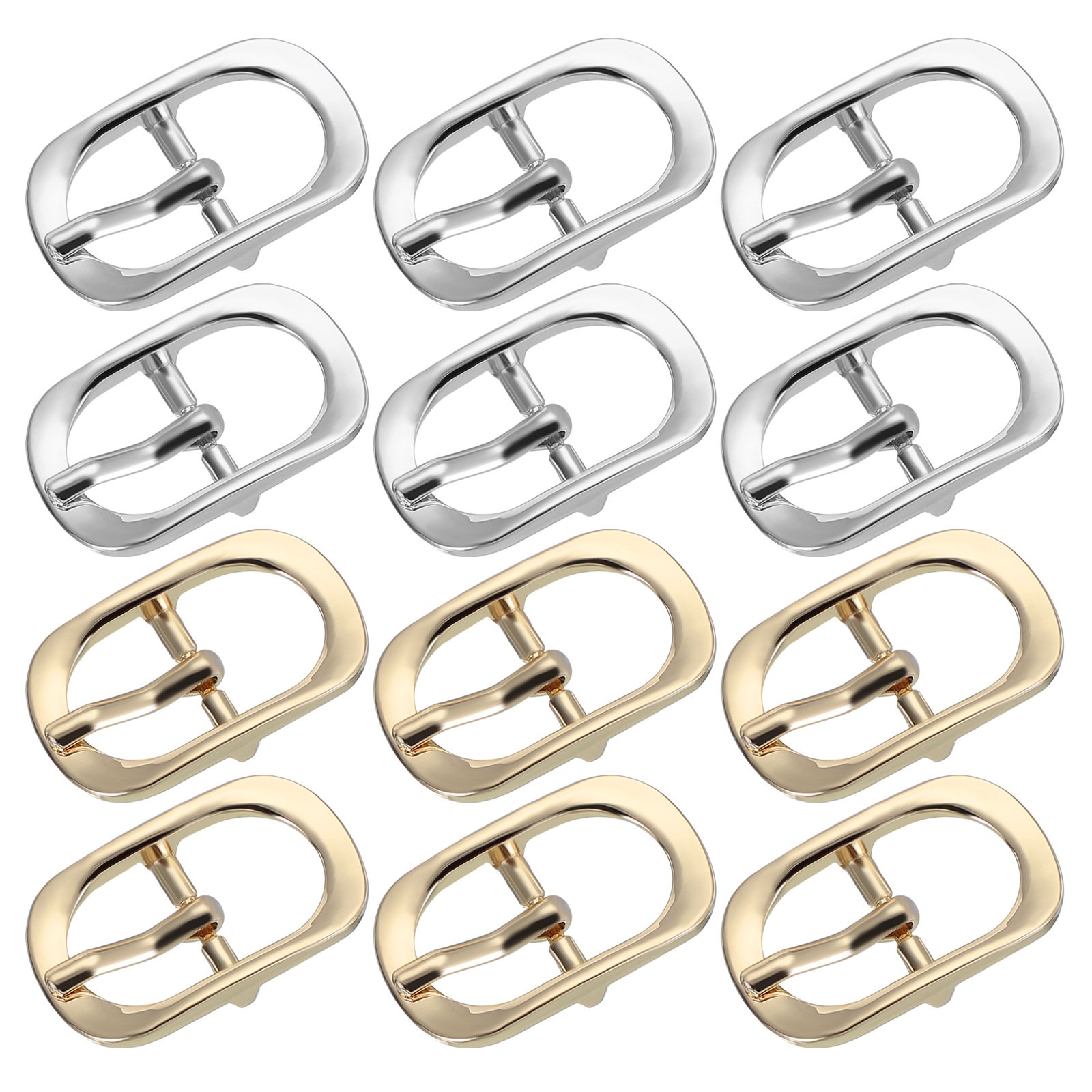 12Pcs 0.6&Prime; Single Prong Metal Roller Pin Belt Buckles Silver/Light Gold