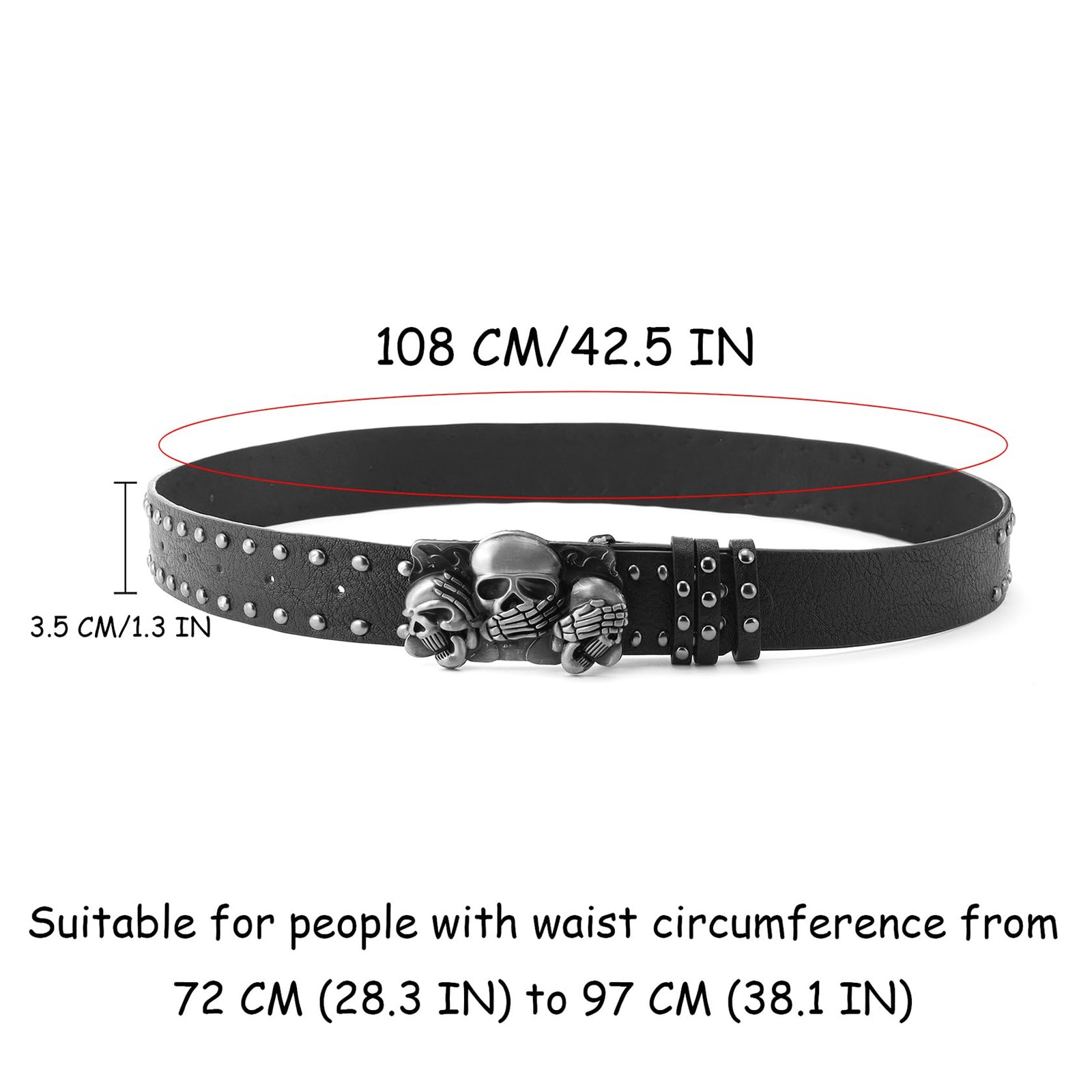 JAZTAKU Mens Punk PU Leather Skull Belt Gothic Rock Style Medium, A2: