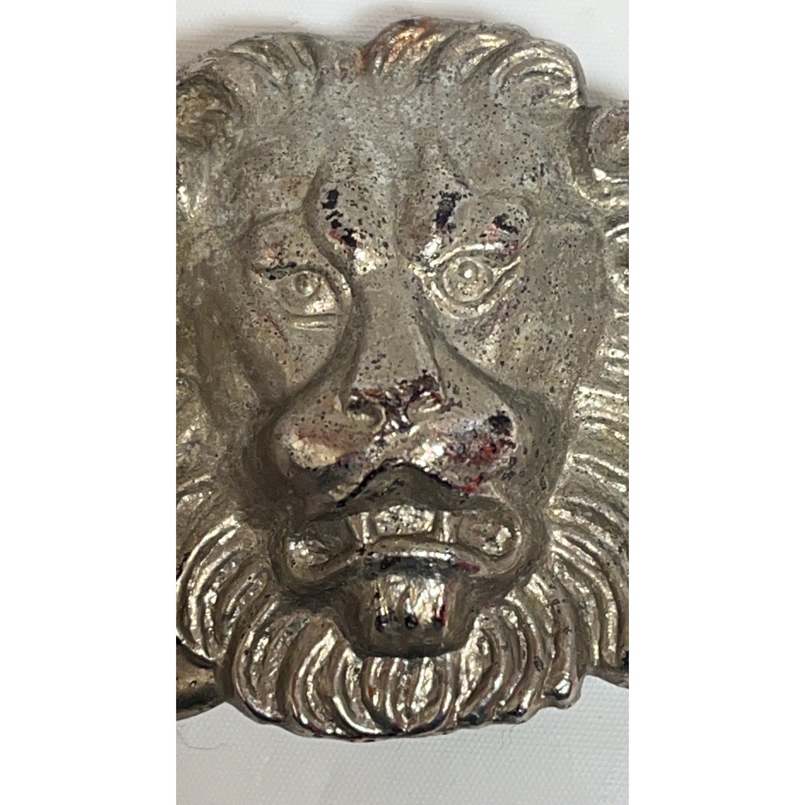 Vintage Silver-Toned Lion Head Belt Plate / Home Decor Collectible