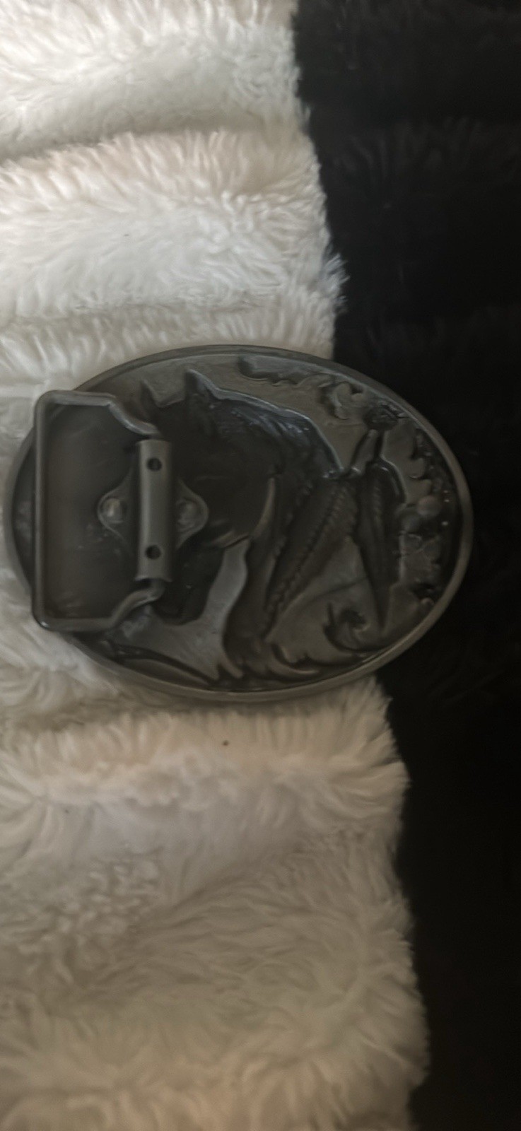Oval Horse Western Belt Buckle Black Metal Men’s Fits 1.5in Belt Width