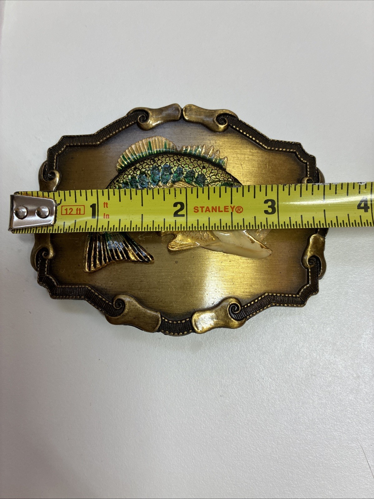 NEW VINTAGE 1978 RAINTREE 3D LARGEMOUTH BASS BELT BUCKLE BRASS MADE IN USA NOS