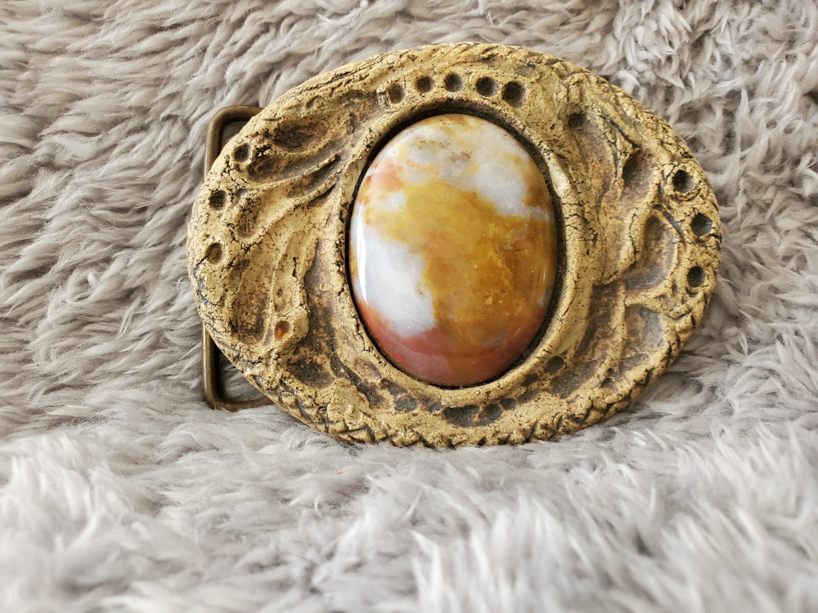 belt buckles for men vintage – Pourous stone base with polished stone inset