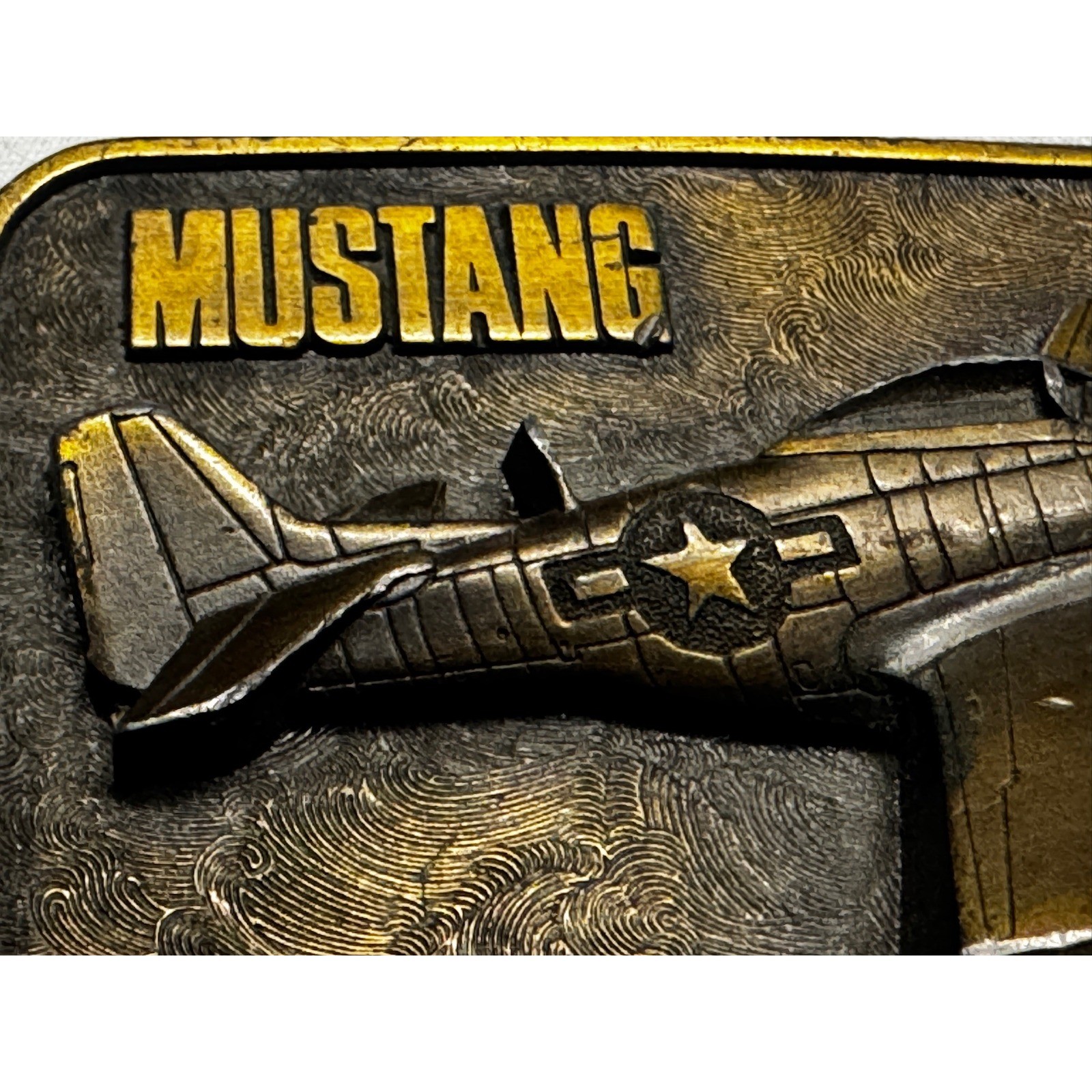 Vintage 1981 The Buckle Connection P-51 Mustang Airplane Belt Buckle Brass Tone