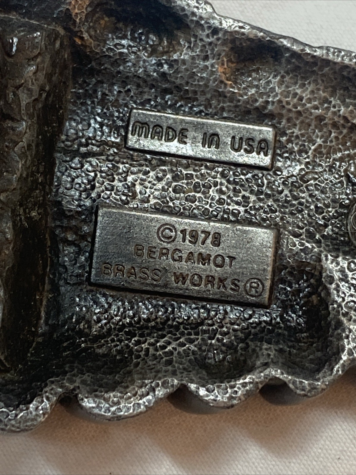 VINTAGE Locomotive METAL BELT BUCKLE Bergamot Brass Works 1978