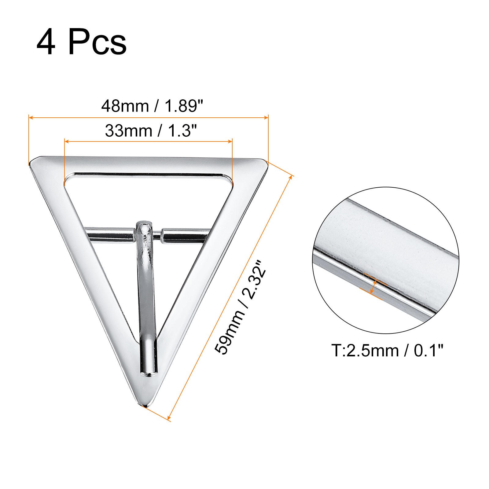 4Pcs 1.3&Prime; Single Prong Belt Buckle Triangle Center Bar Buckles for Belt, White