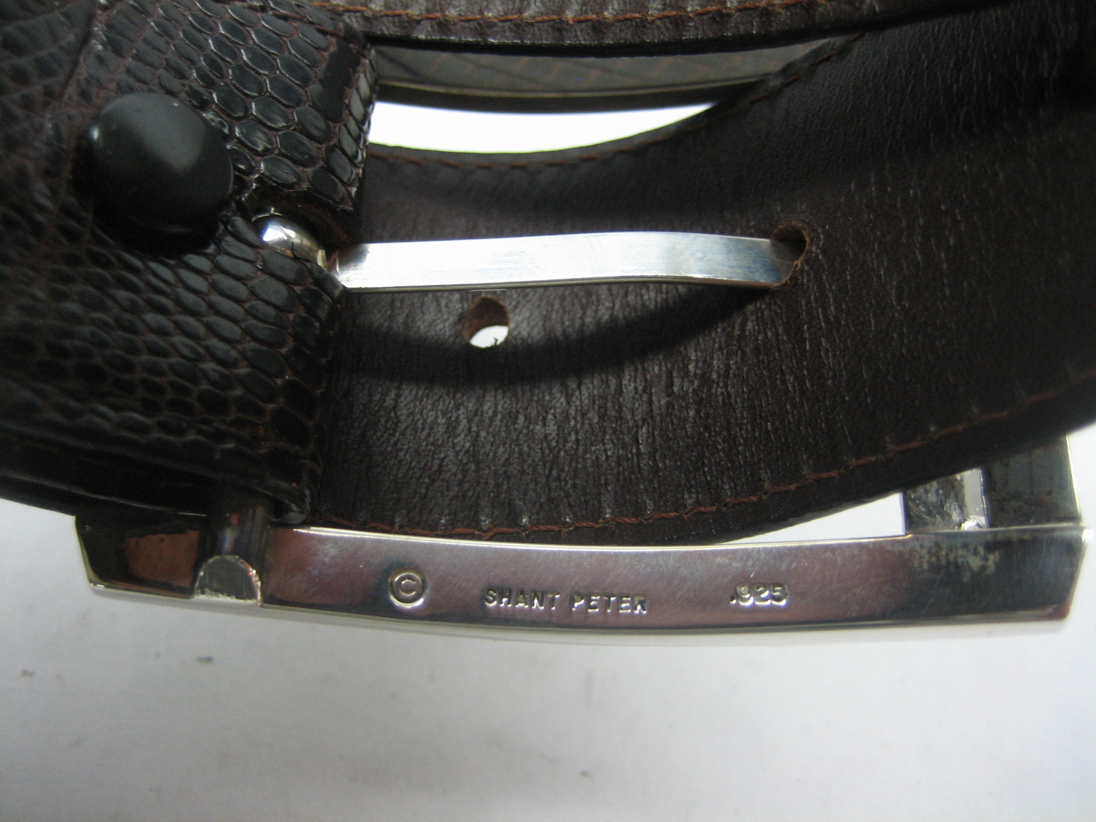 Sterling silver 925 buckle & loop, 44 grams w/Genuine Lizard 1.5  » belt U.S.A..