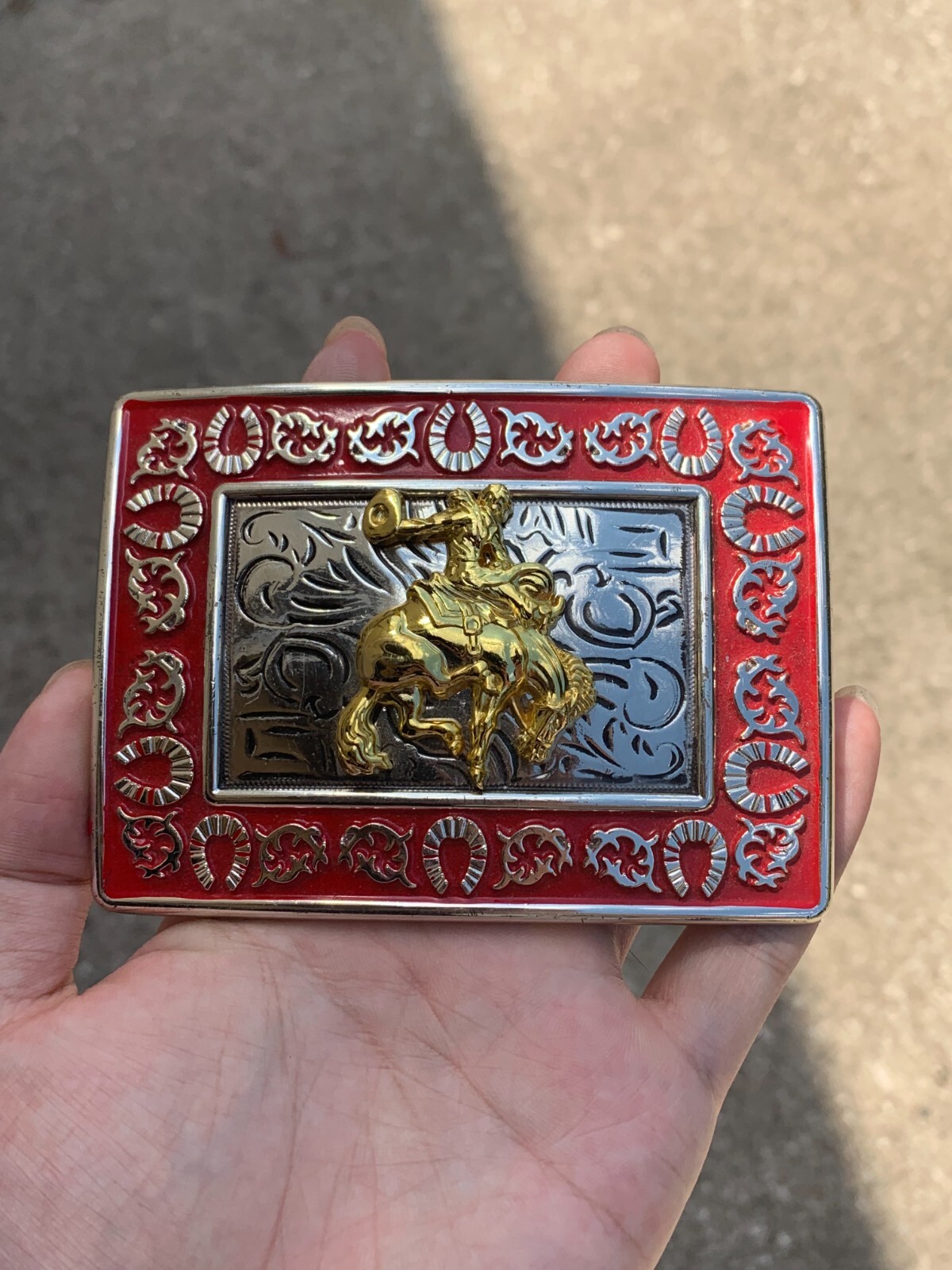 Western Buckle Gold Silver Red Horse Rider Cowboy Fit 2 » Hebilla Vaquero