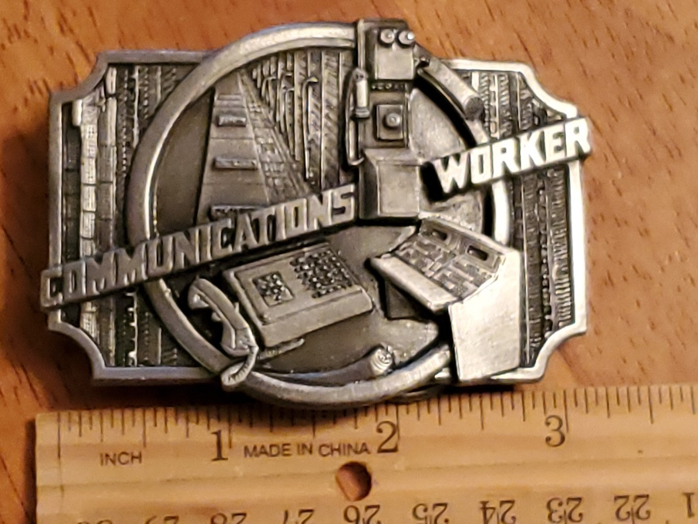 1990 Communications Worker Belt Buckle Occupational Lineman Siskiyou Pewter
