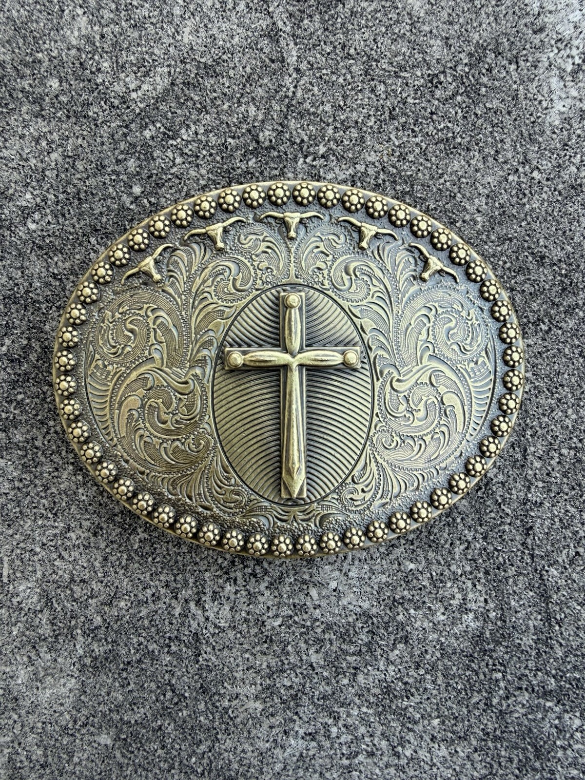 Vintage Gold Cross Belt Buckle Western Cowboy Christian Pray