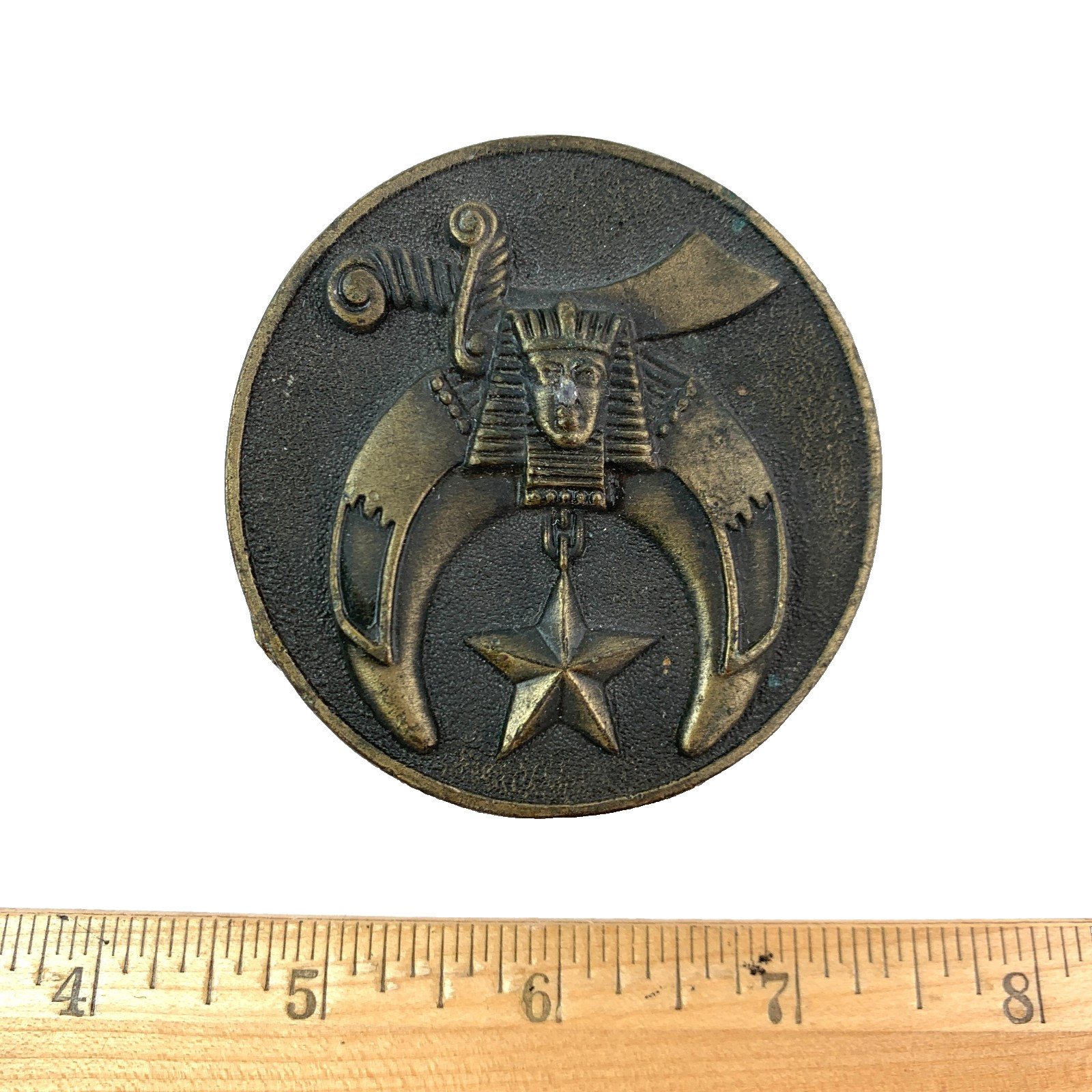 Vintage Shriners Masonic Crescent Scimitar Round Metal Belt Buckle