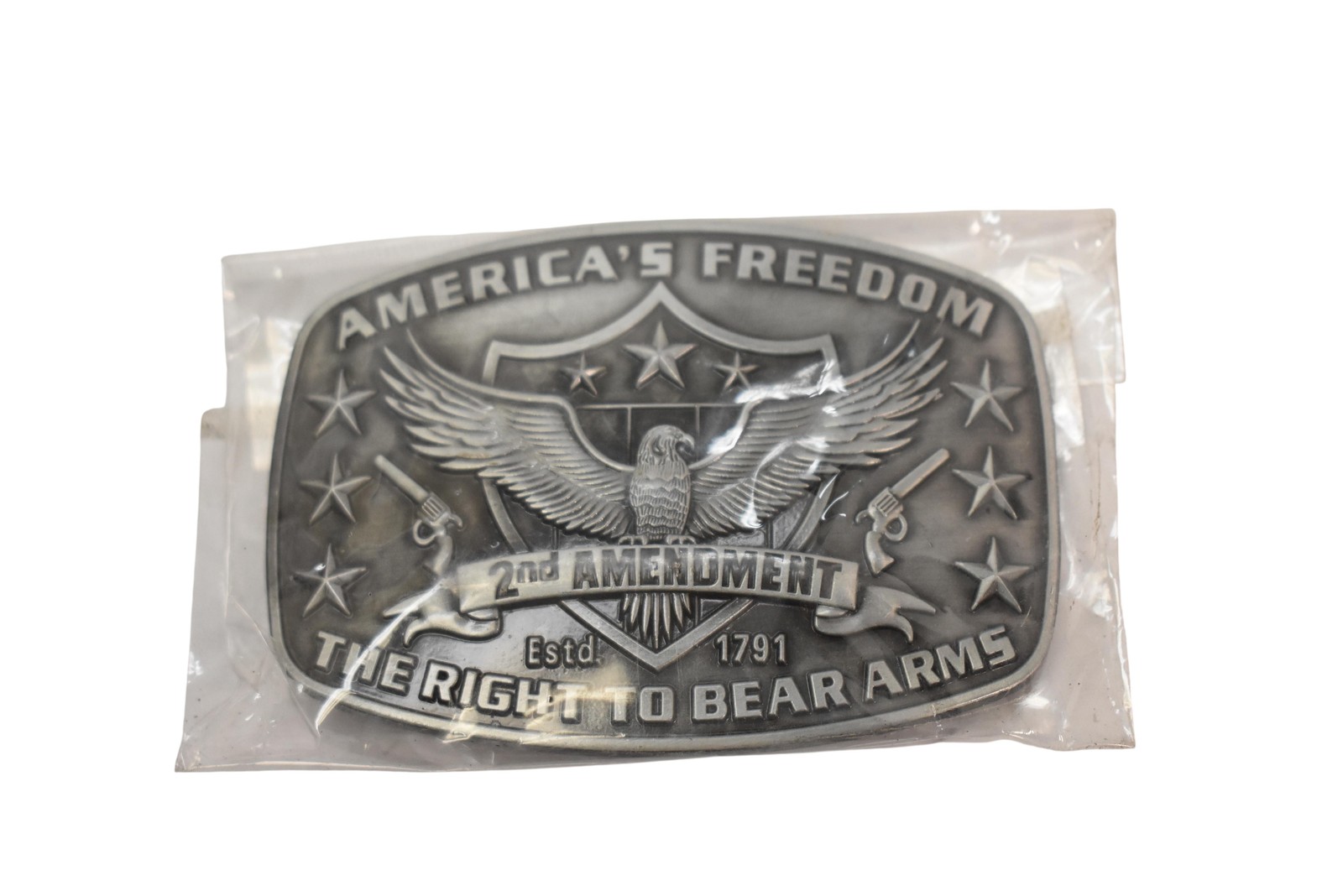 2nd Amendment Belt Buckle Mens Gray Metal Western Eagle Right To Bear Arms