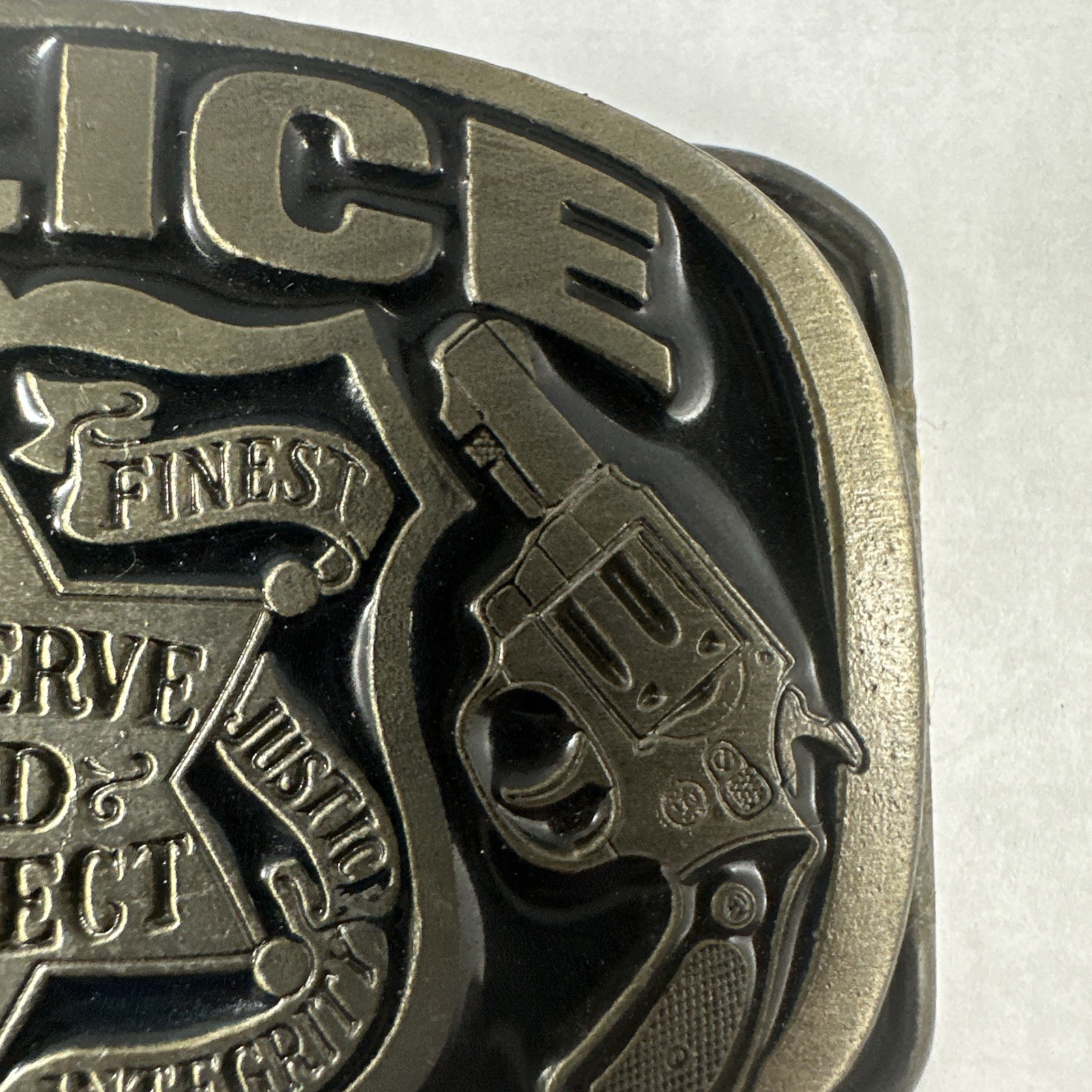 Metal Police Belt Buckle by Buckle Bakery 1988 #1654 Made in USA Serve & Protect