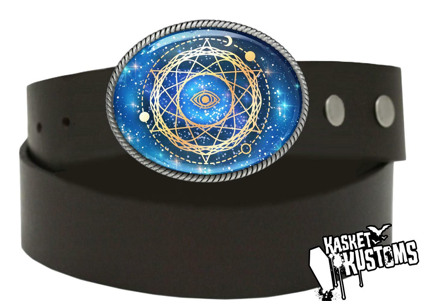 Sacred Geometry Belt Buckle – Esoteric Celestial Evil Eye Handmade Buckle – 796