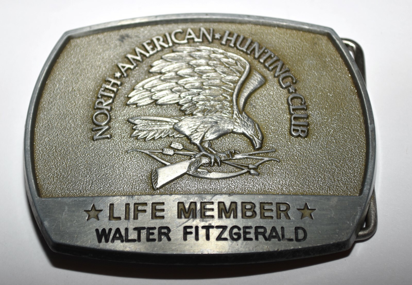 Vintage 1981 North American Hunting Club Life Member Embossed Eagle Belt Buckle