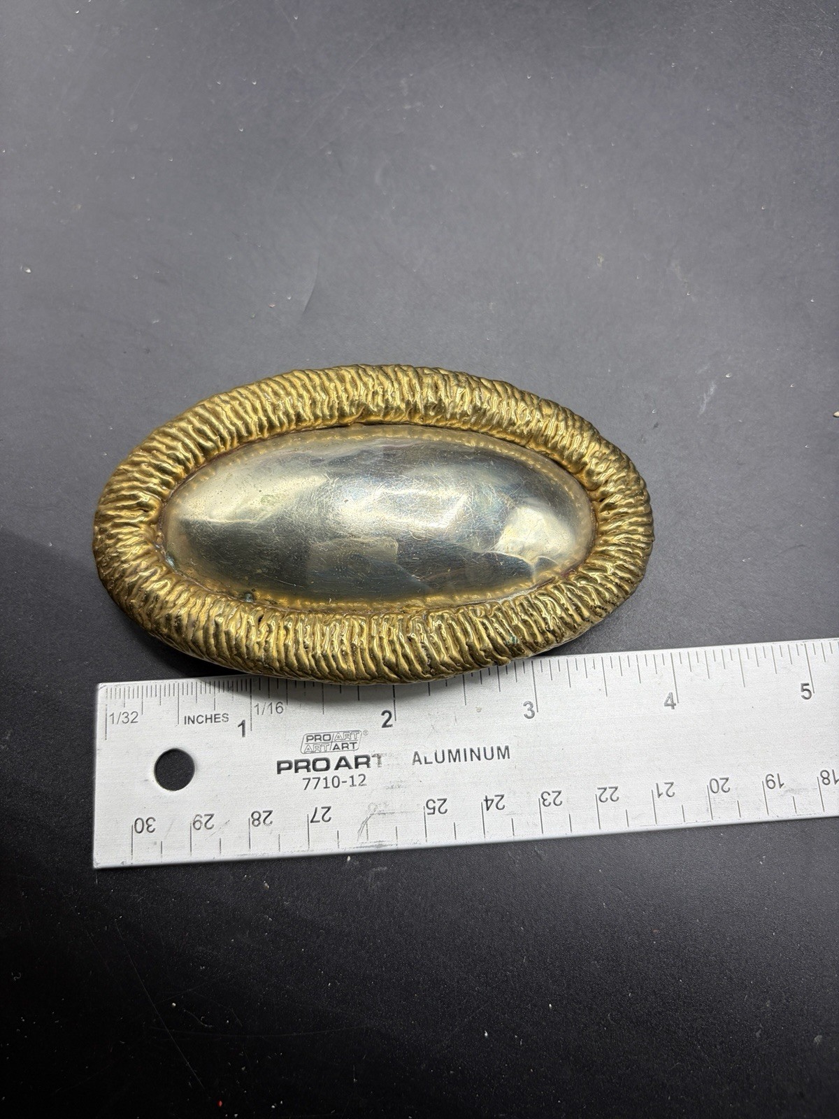 Vintage Two Tone Brass Silver Oval Belt Buckle Modernist Brutalist Western 4”L