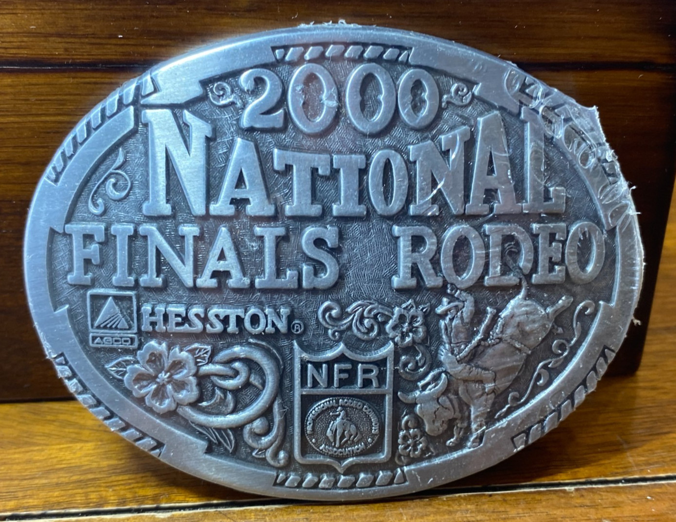 Hesston Wrangler 2000 Silver Tone NFR National Finals Rodeo Oval Belt Buckle VTG