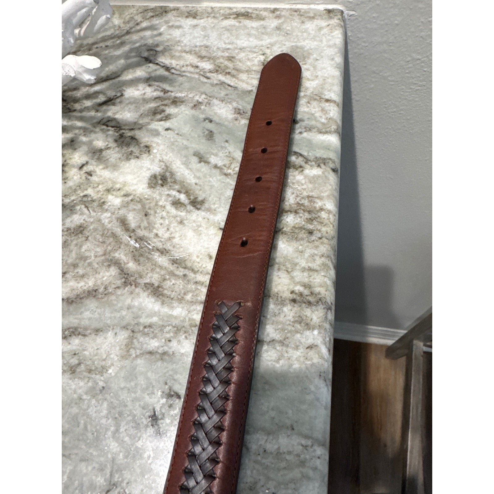 Columbia Men&rsquo;s Reversible Leather Belt Black Woven Center Braid Inlay sz 36
