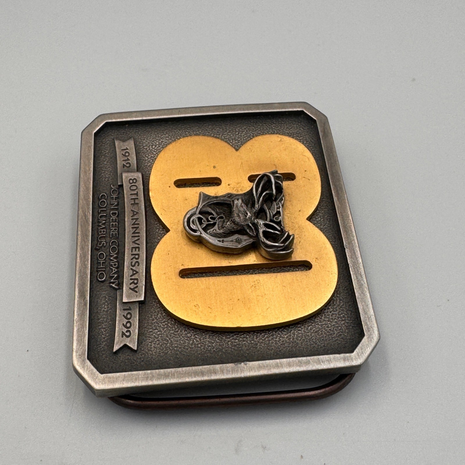 Vintage John Deere 80th Anniversary Belt Buckle Columbus Ohio 1912-1992 #699