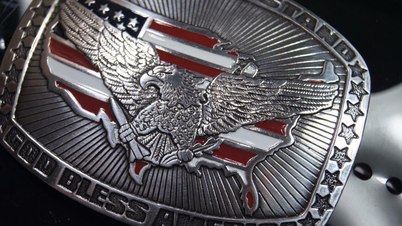 M&F WESTERN CRUMRINE EAGLE AND FLAG BELT BUCKLE GOD BLESS AMERICA 38006