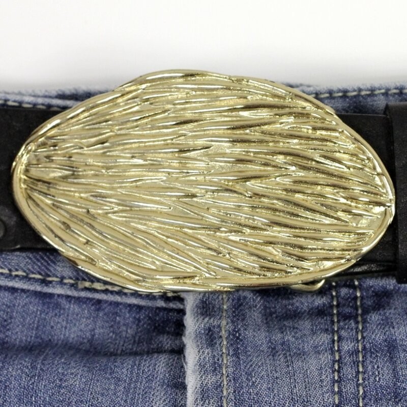 Gold Belt Buckle With Organic Texture Elegant Oval Belt Buckle