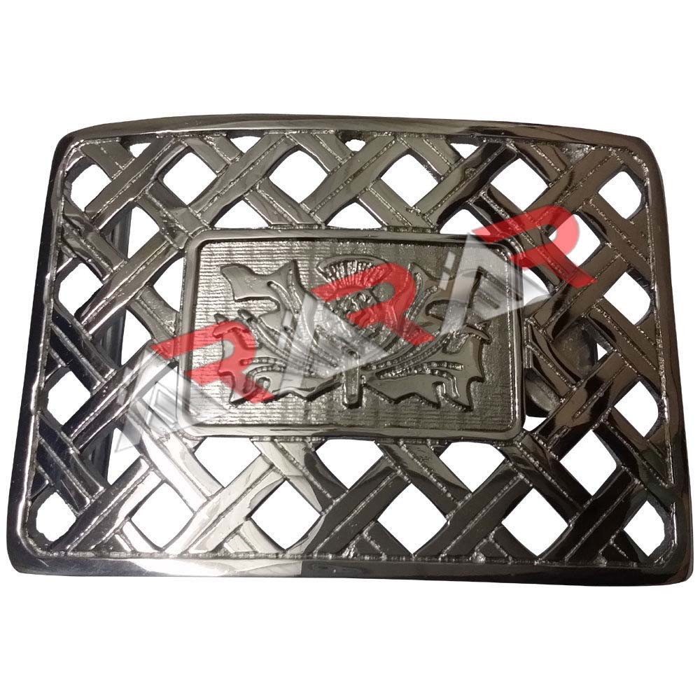 Scottish Kilt Belt Buckle Highland Buckle&rsquo;s Latice Thistle Chrome Finish New AAR