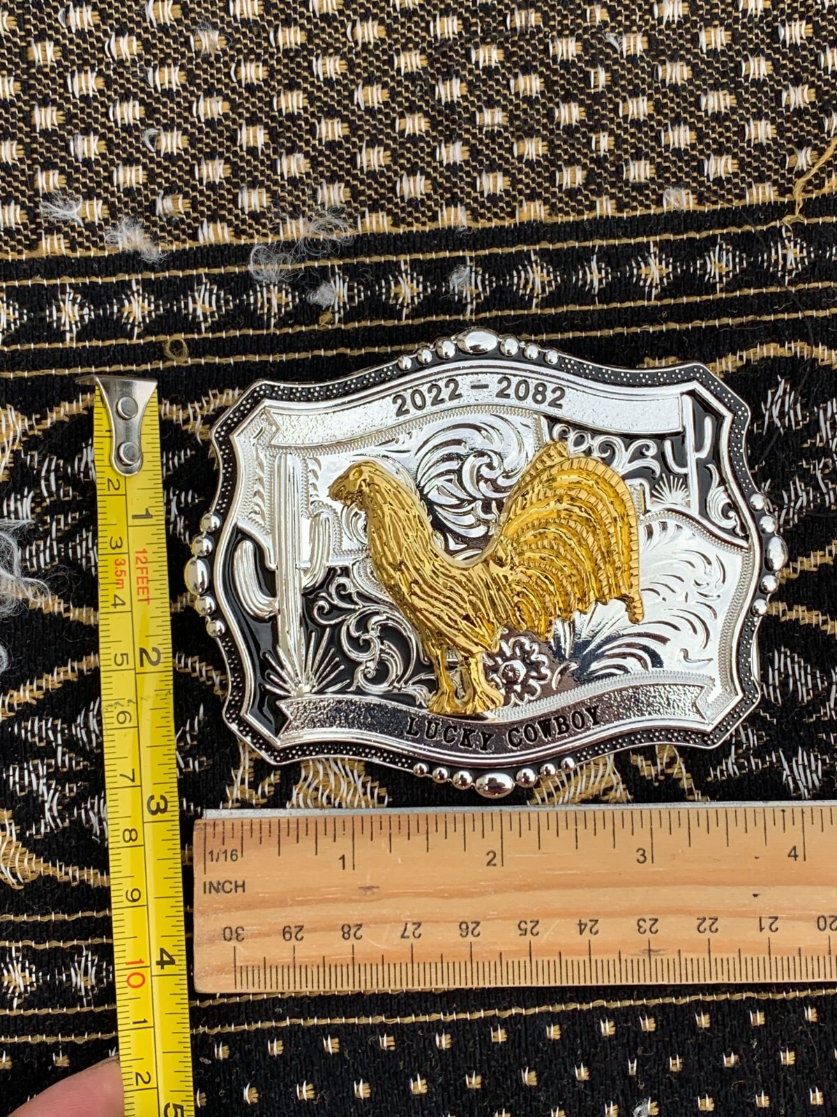 Western Buckle Gold Black Silver Rooster Cowboy 2 »Buckle Hebilla Vaquero Gallo