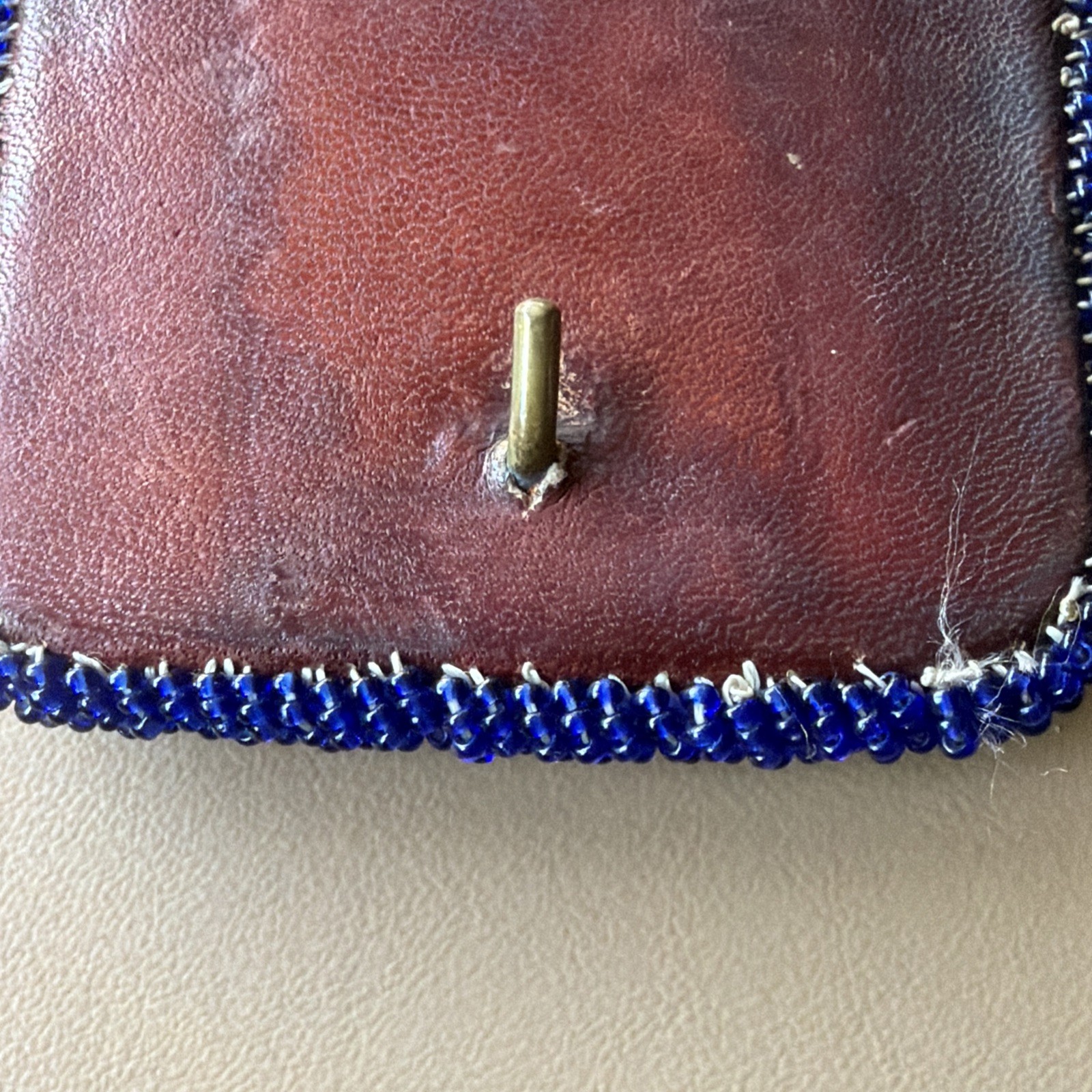 Vintage Hand Made Native American Tribal Leather Back Seed Bead Belt Buckle