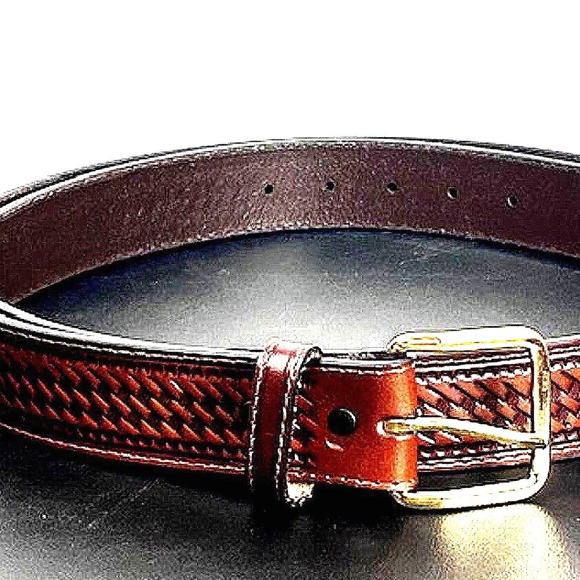 Schmidt Embossed Leather Belt with Brass Gold Buckle Men&rsquo;s Sz 50