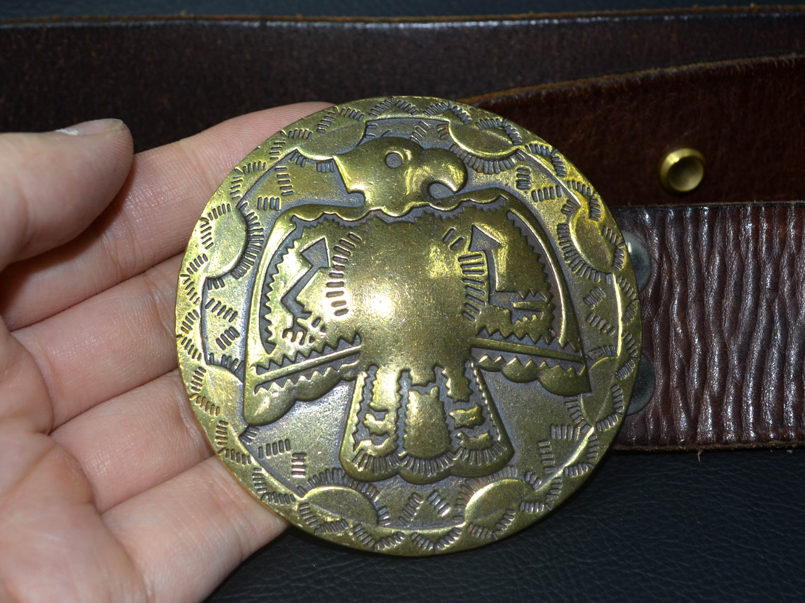 Solid Brass Casting Sunbird Belt Buckle,Sun God Bird Totem Artwork Belt Buckle