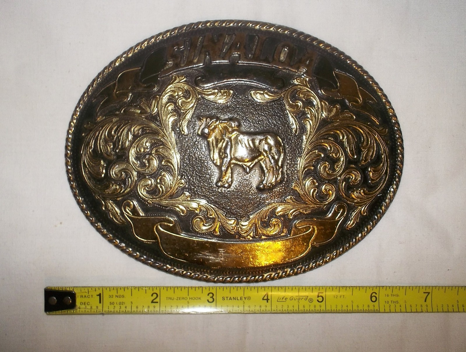 Vtg SINALOA 6&Prime; Silver Brass BULL RIDER Rodeo WESTERN Mexican CARTEL Belt BUCKLE
