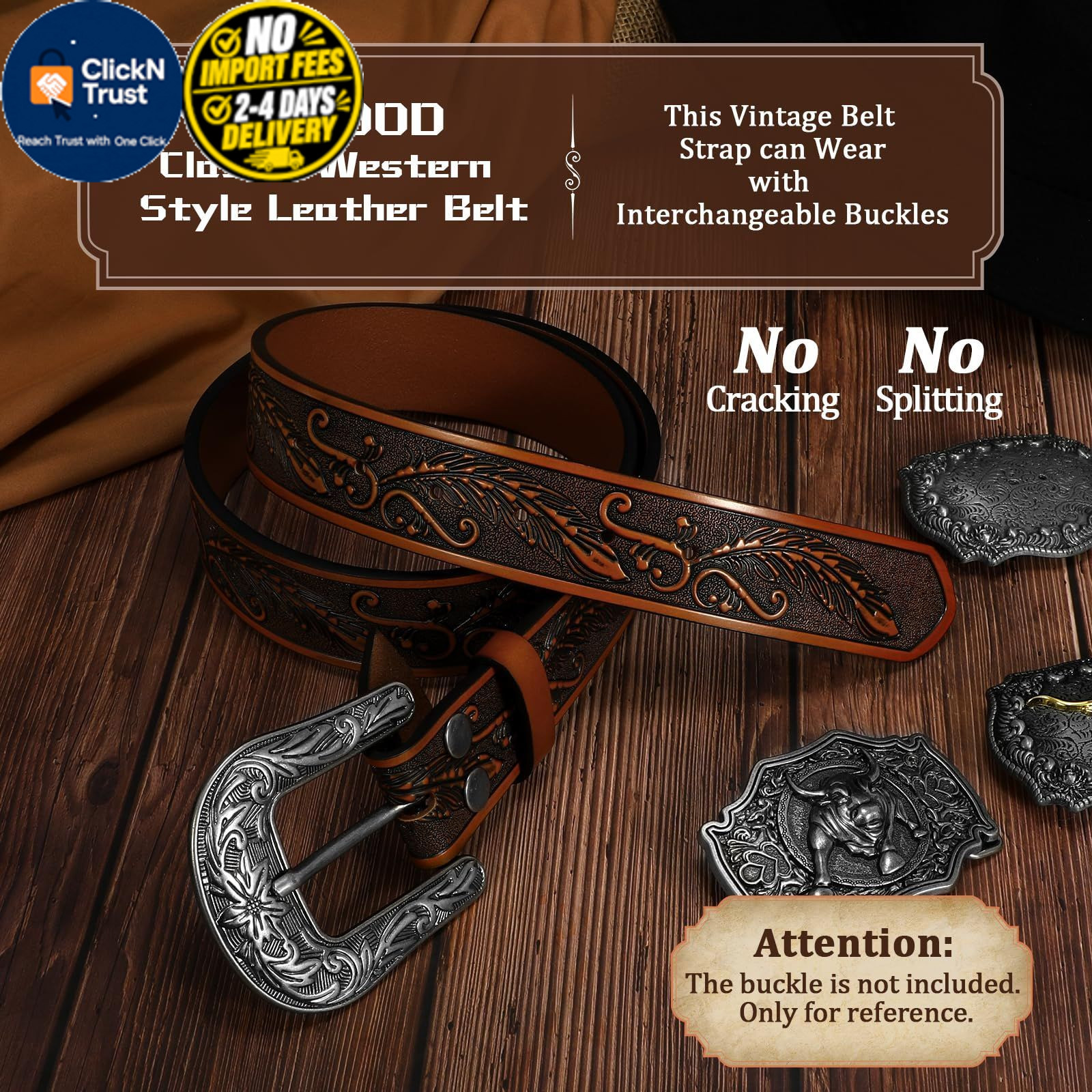 JASGOOD Western Leather Belt Strap for Fits waist size 31&Prime;-35&Prime;, C-dark Brown