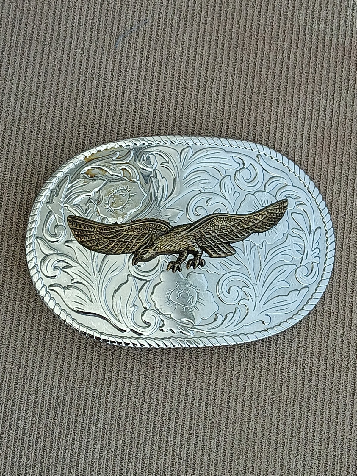 Western Silver Tone Oval Metal 3D Western Flying Eagle Belt Buckle