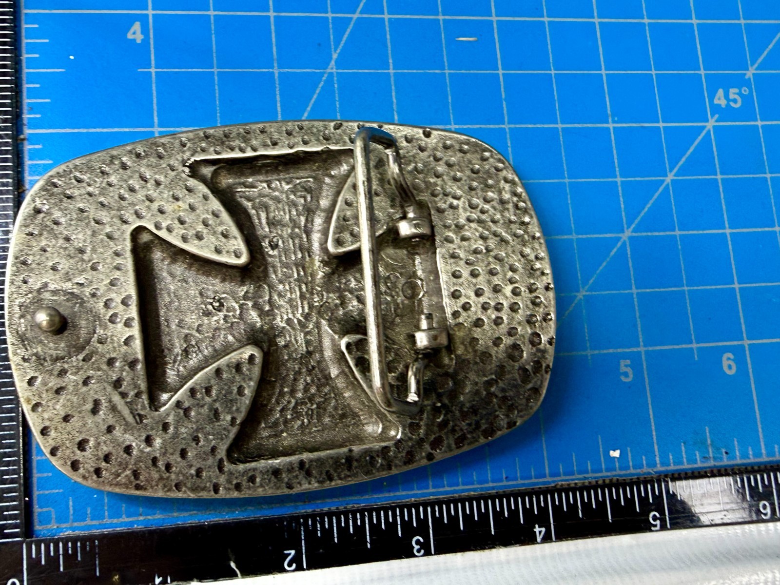 Maltese Iron Cross with Skull Cutout Black Enamel Gothic Punk Vibe Belt Buckle