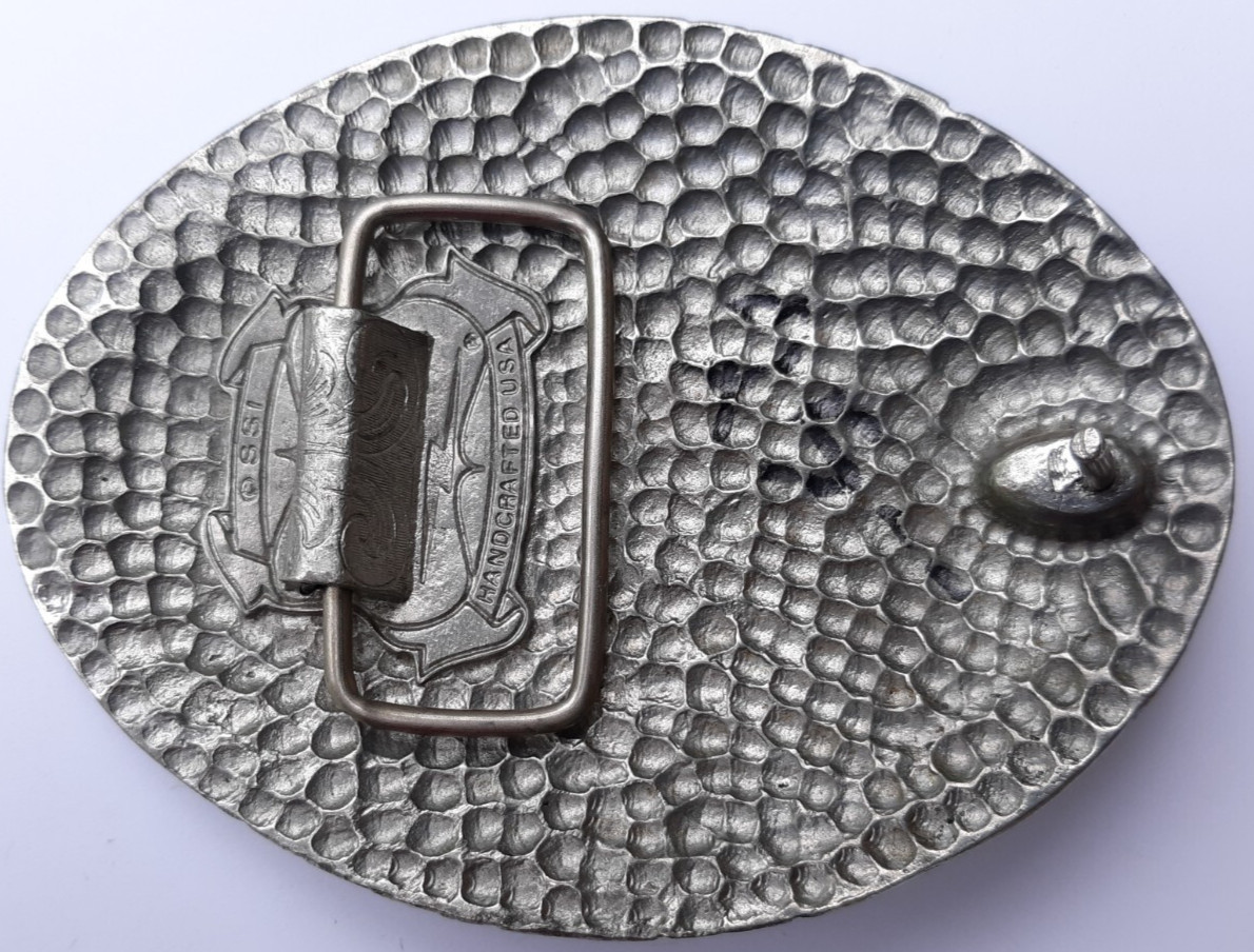 vintage oval silver SSI belt buckle end of the trail tired Indian Scout 4&Prime; long
