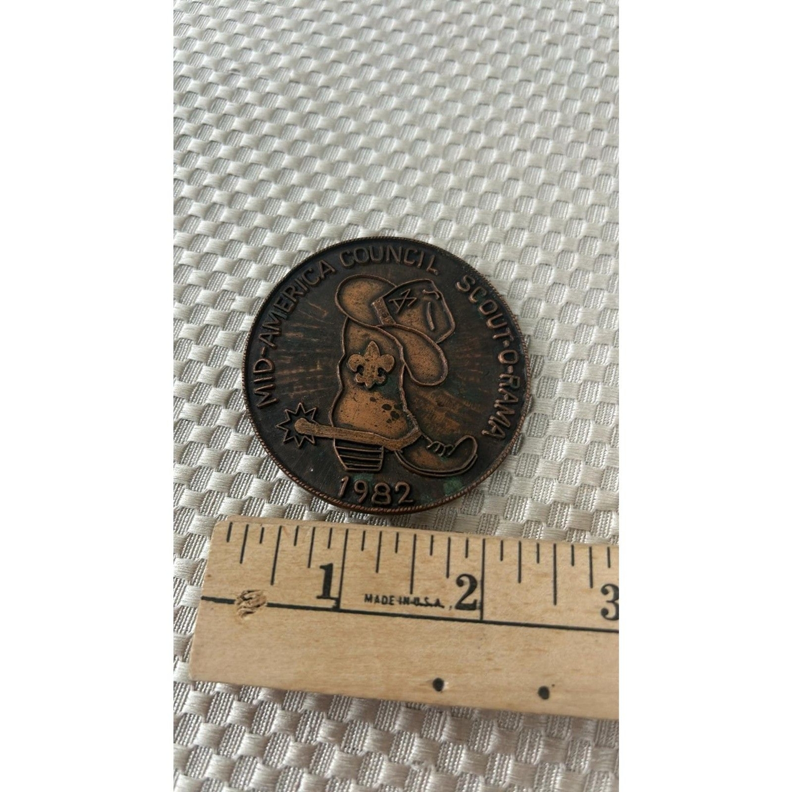 Vintage 1982 Bronze Boy Scouts Mid America Council Scout O Rama Belt Buckle