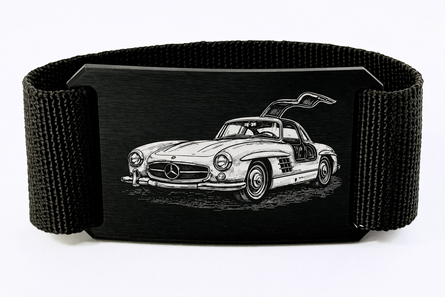 Crios branding belt aluminium buckle 300 SL gullwing vintage classic car
