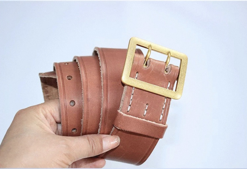 WW2 German Belt Tactical Equipment Cowhide Material Men Coroe Pattern GoldBuckle