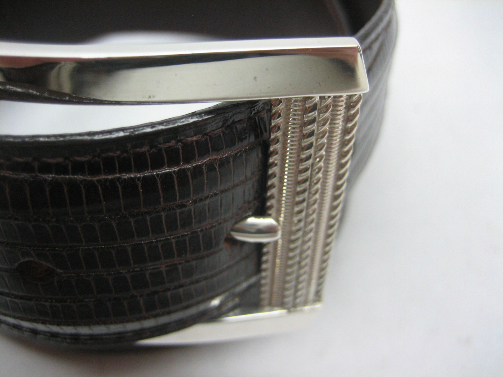 Sterling silver 925 buckle & loop, 44 grams w/Genuine Lizard 1.5  » belt U.S.A..