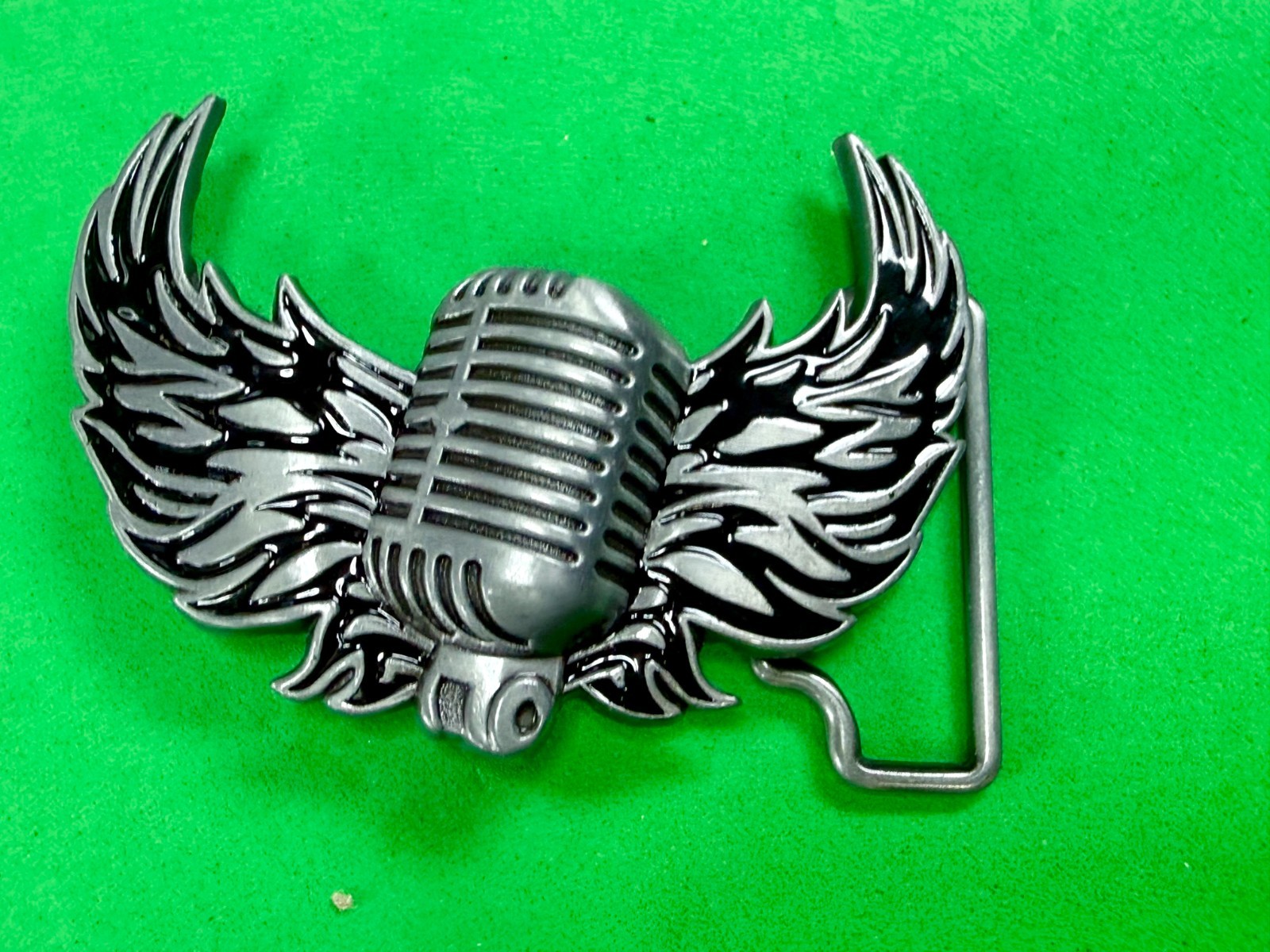 Classic Microphone Flying Wings Classic Rock Music Musician Cutout Belt Buckle
