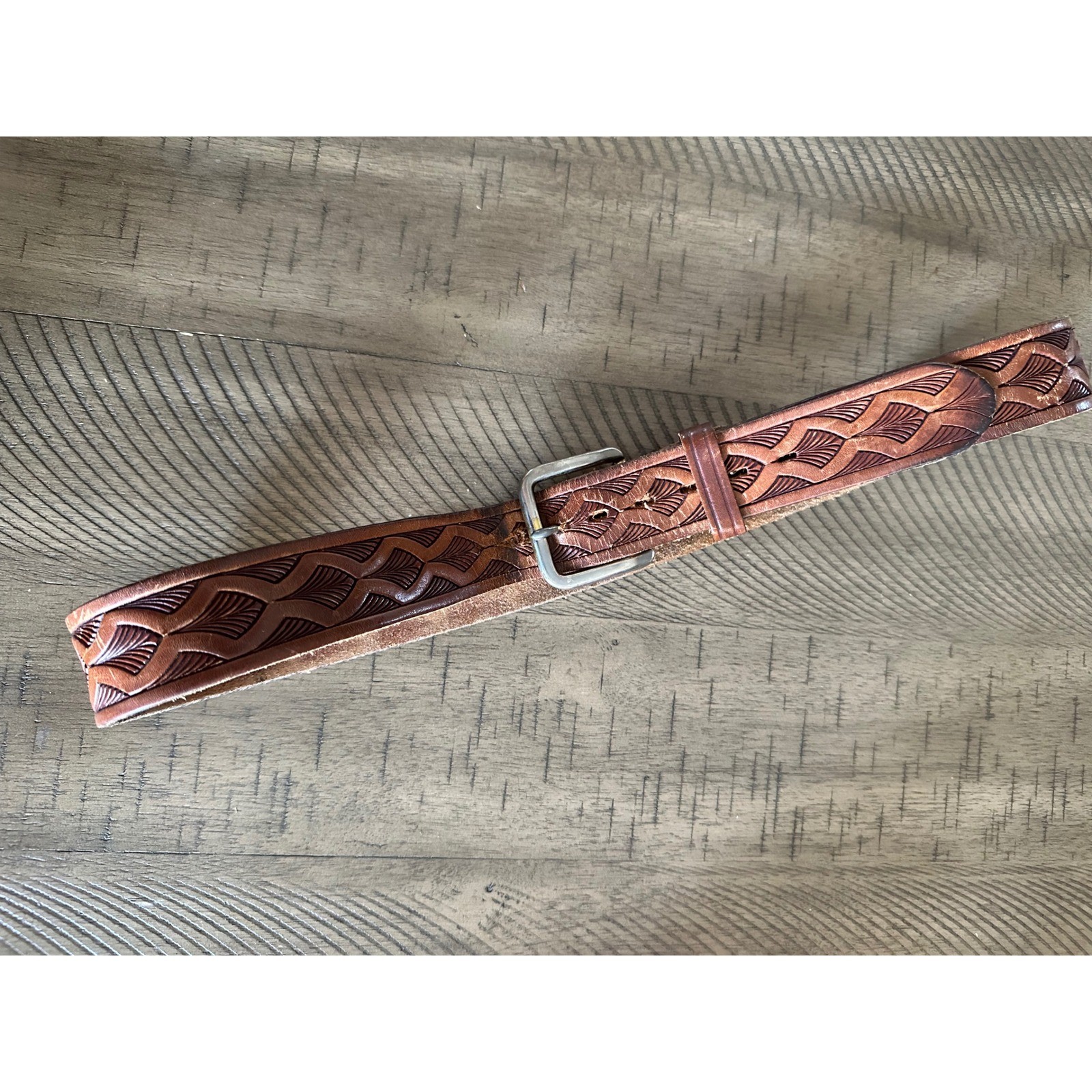 Vintage USA Tooled Leather Belt Size 34/36 | Western Mfg Buckle Boho Workwear