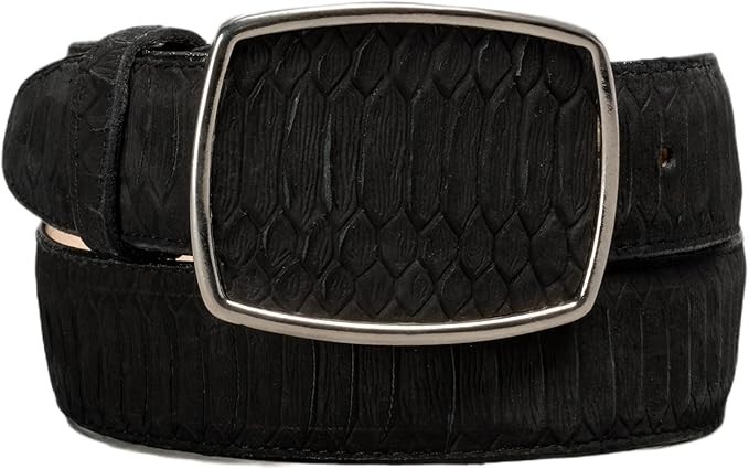 Genuine Leather Python Snakeskin Print Western Belt with Removable Buckle-Black