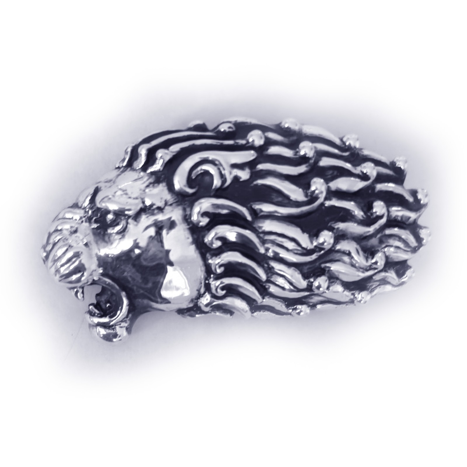 Lion Angry Head Curly Designed Hair Sterling Silver Belt Buckle